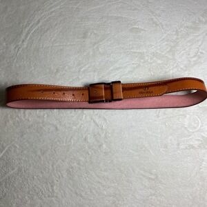 Dika Beila Mens‎ Cognac Brown Leather Belt Gunmetal Buckle Tonal Stitching